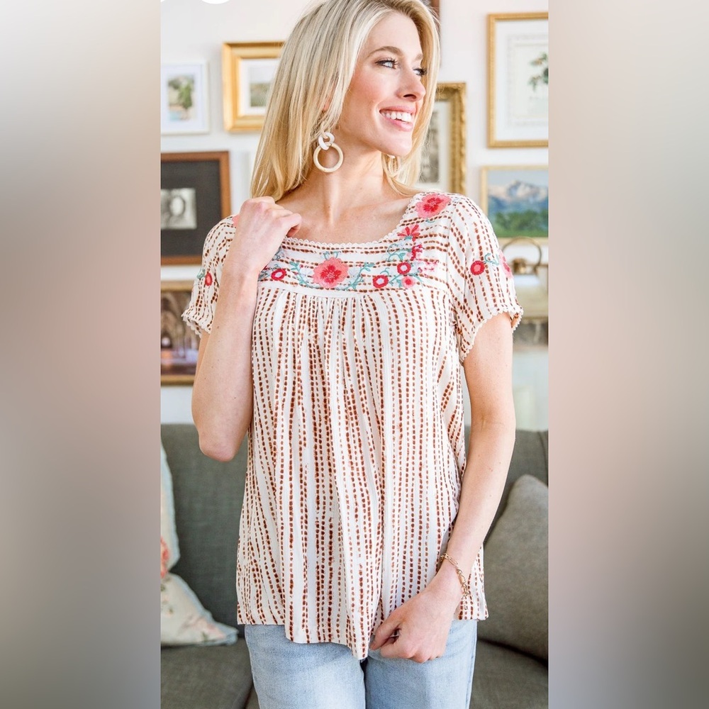 Anthropologie Savanna Jane Floral Goals Blouse